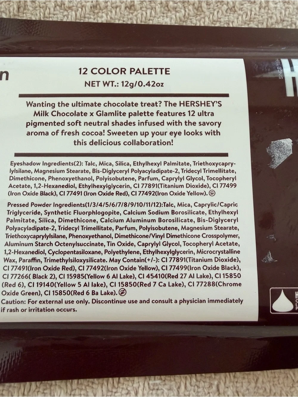Glamlite Eyeshadow Palette 12 neutral colors HERSHEY’S Milk chocolate themed NWT